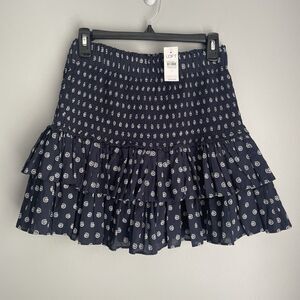 NEW LOFT Tiered Ruffled Mini Skirt Size Small Fit & Flare Smocked Blue MSRP $79